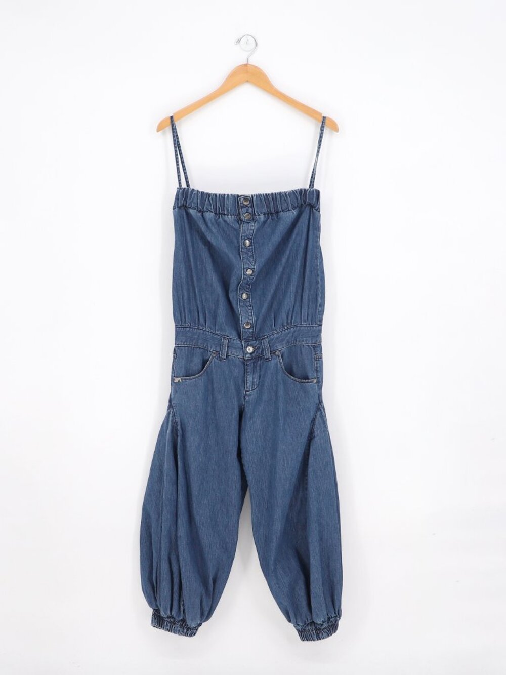 MISS SIXTY Y2K Balloon Leg Harem Style Cami Strap Denim Jumpsuit Size 25